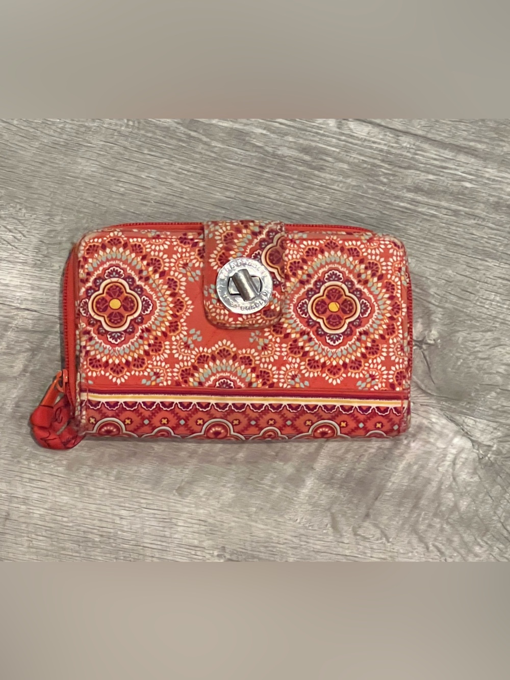 Vera Bradley Orange Medallion Turn-Lock Zip Wallet